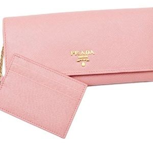 PRADA 1MH132 SAFFIANO METAL PINK WALLET NEW